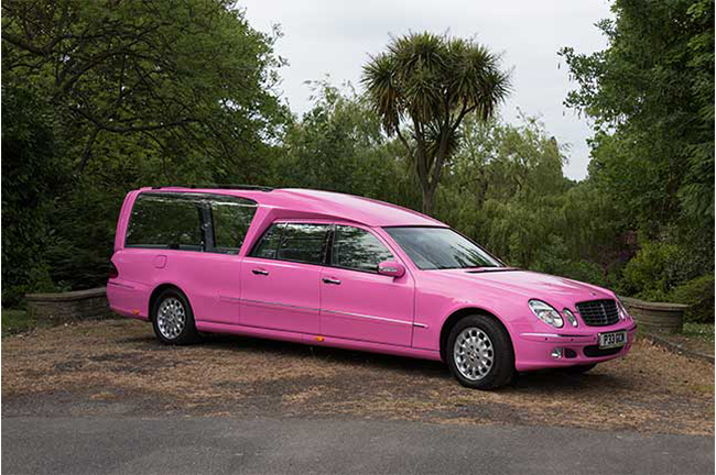 Pink Funeral Hearse Surrey - garners funeral services surrey